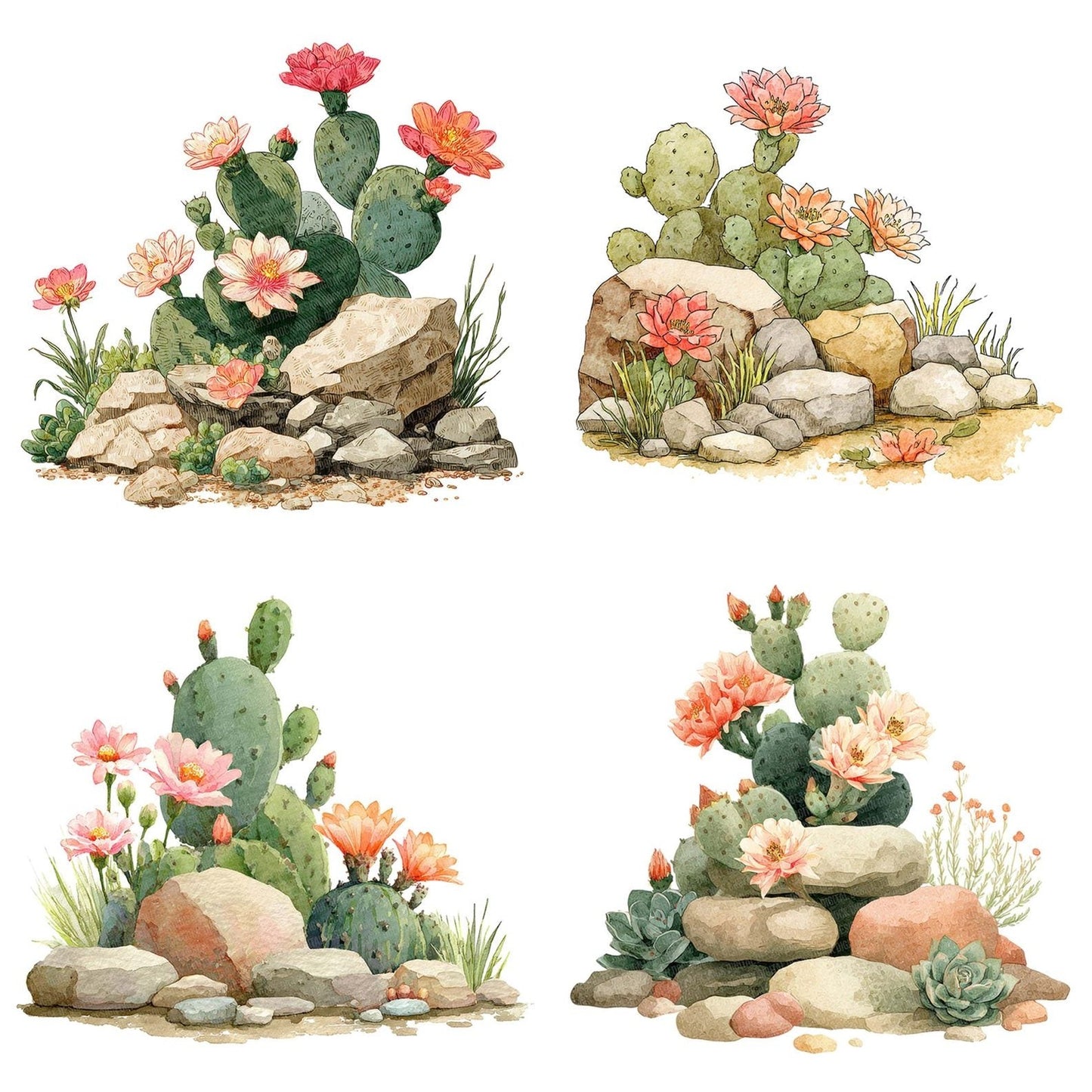 Cactus and Desert Flower Rockery Clipart Set (DDD004789)