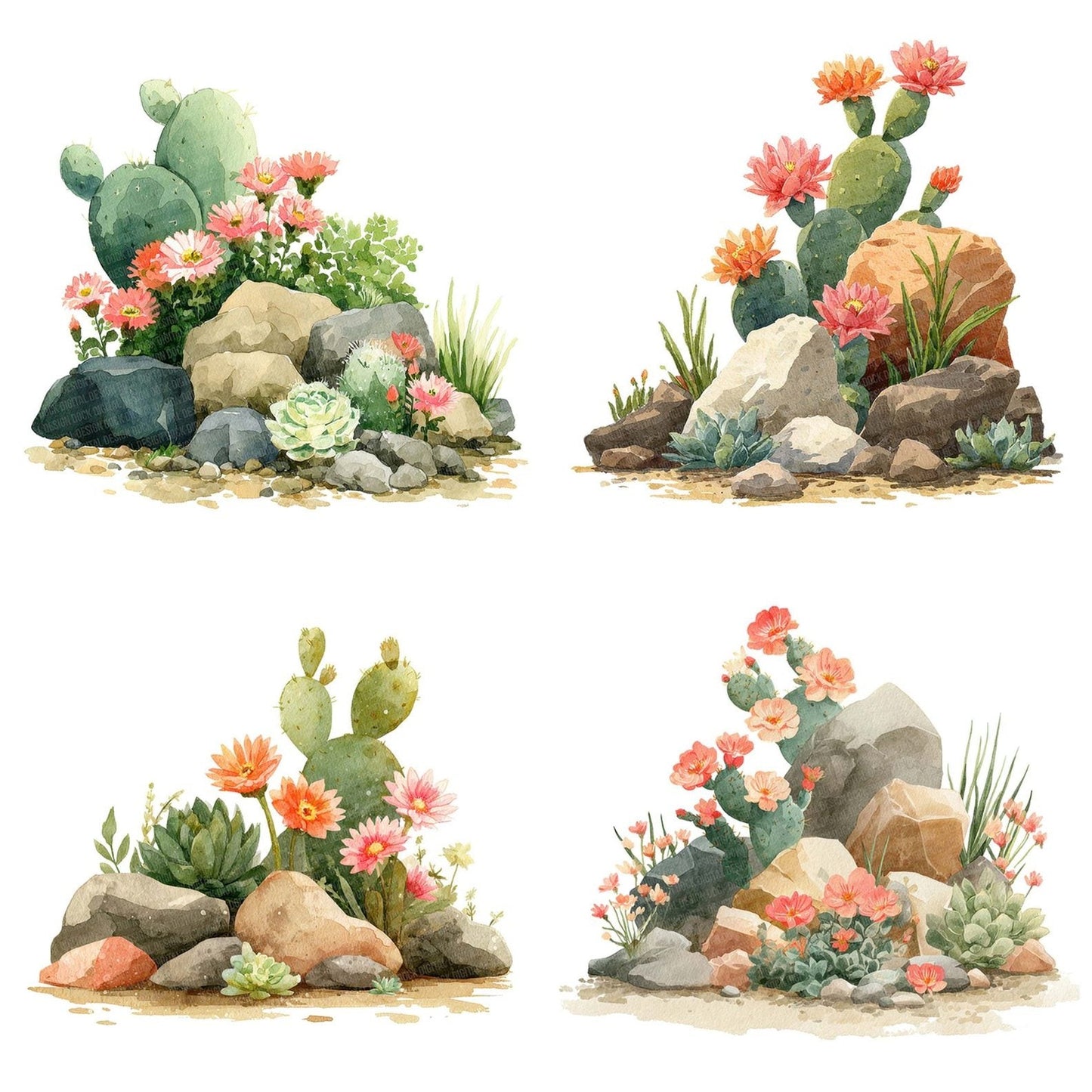 Cactus and Desert Flower Rockery Clipart Set (DDD004789)
