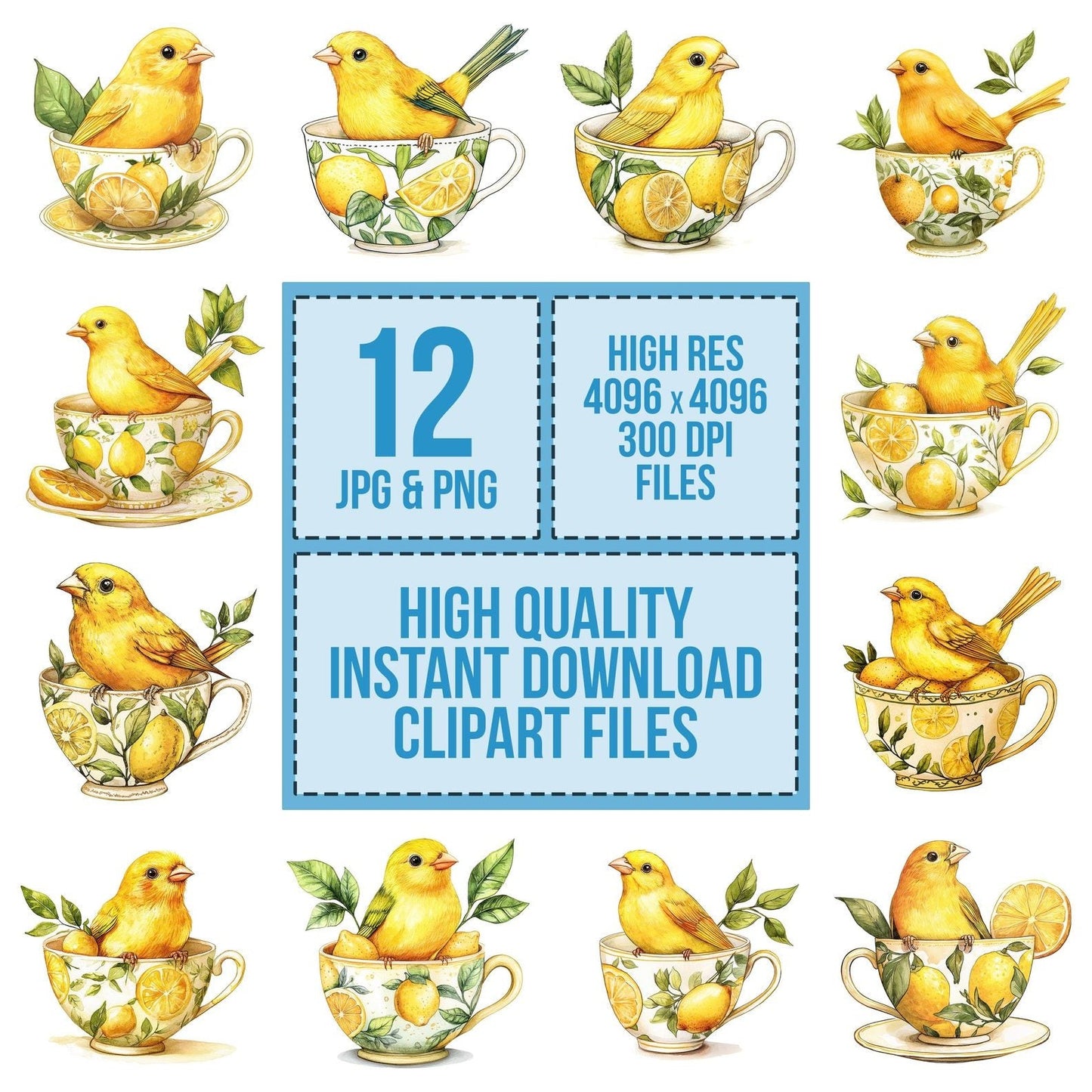 Canary in Lemon Teacup Clipart Set (DDD004794)