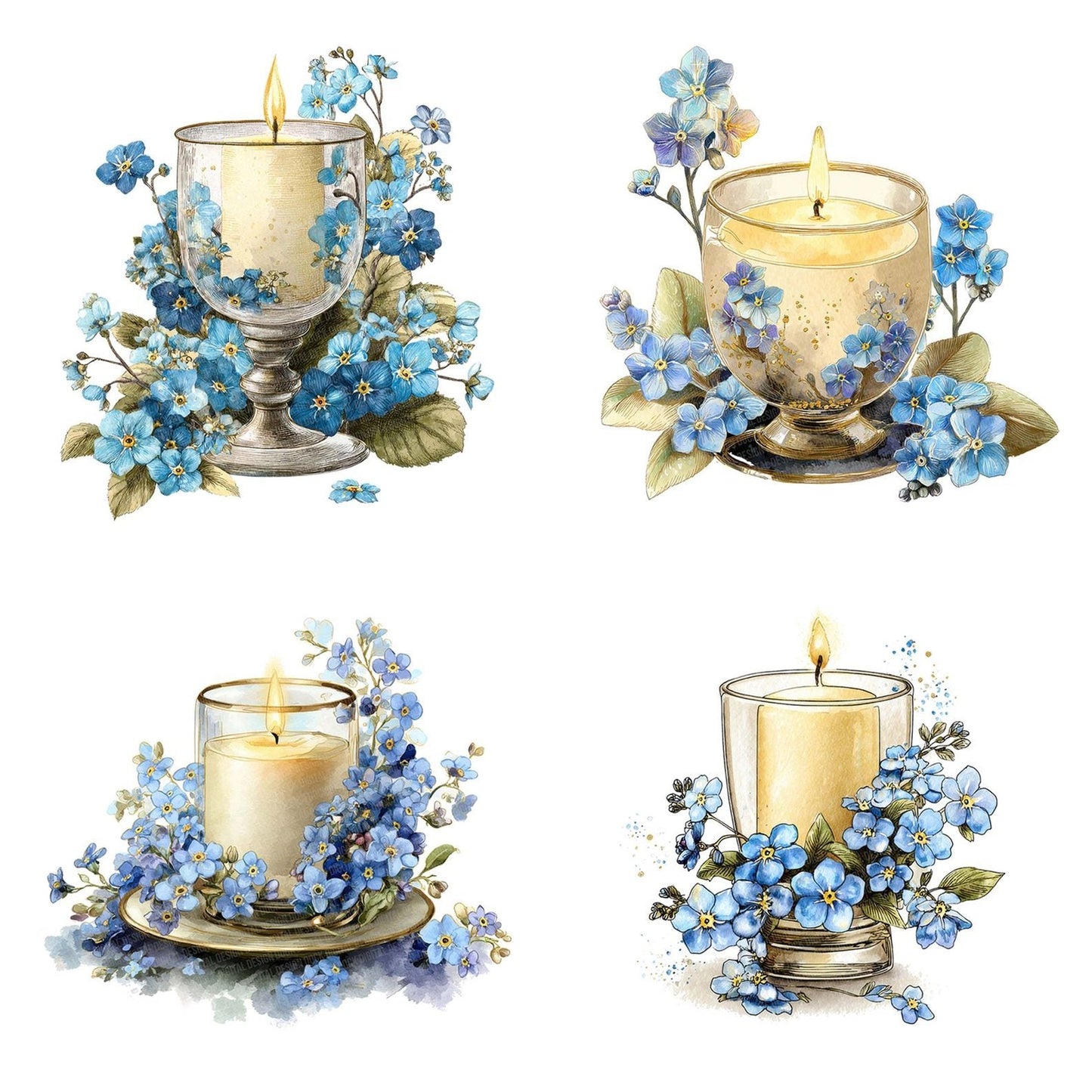 Candle Forget Me Nots Clipart Set (DDD004795)
