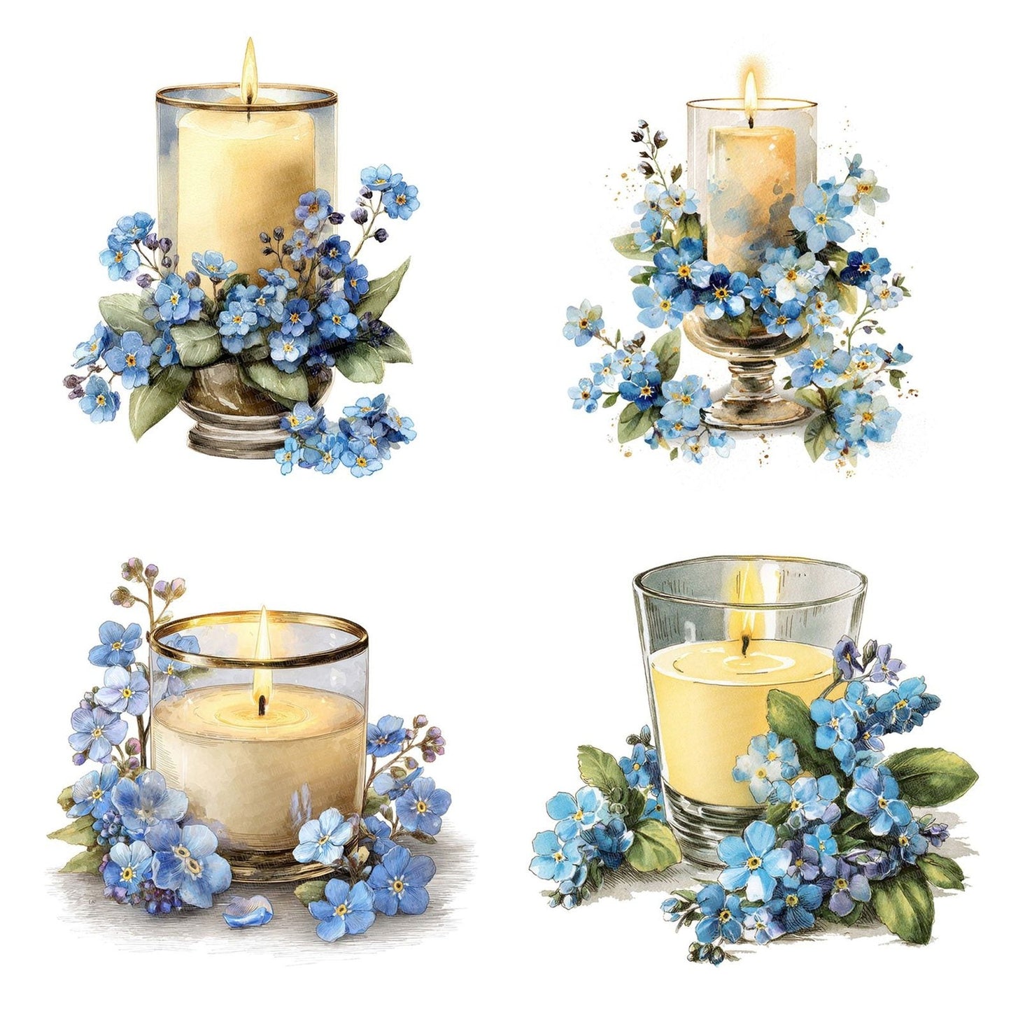 Candle Forget Me Nots Clipart Set (DDD004795)