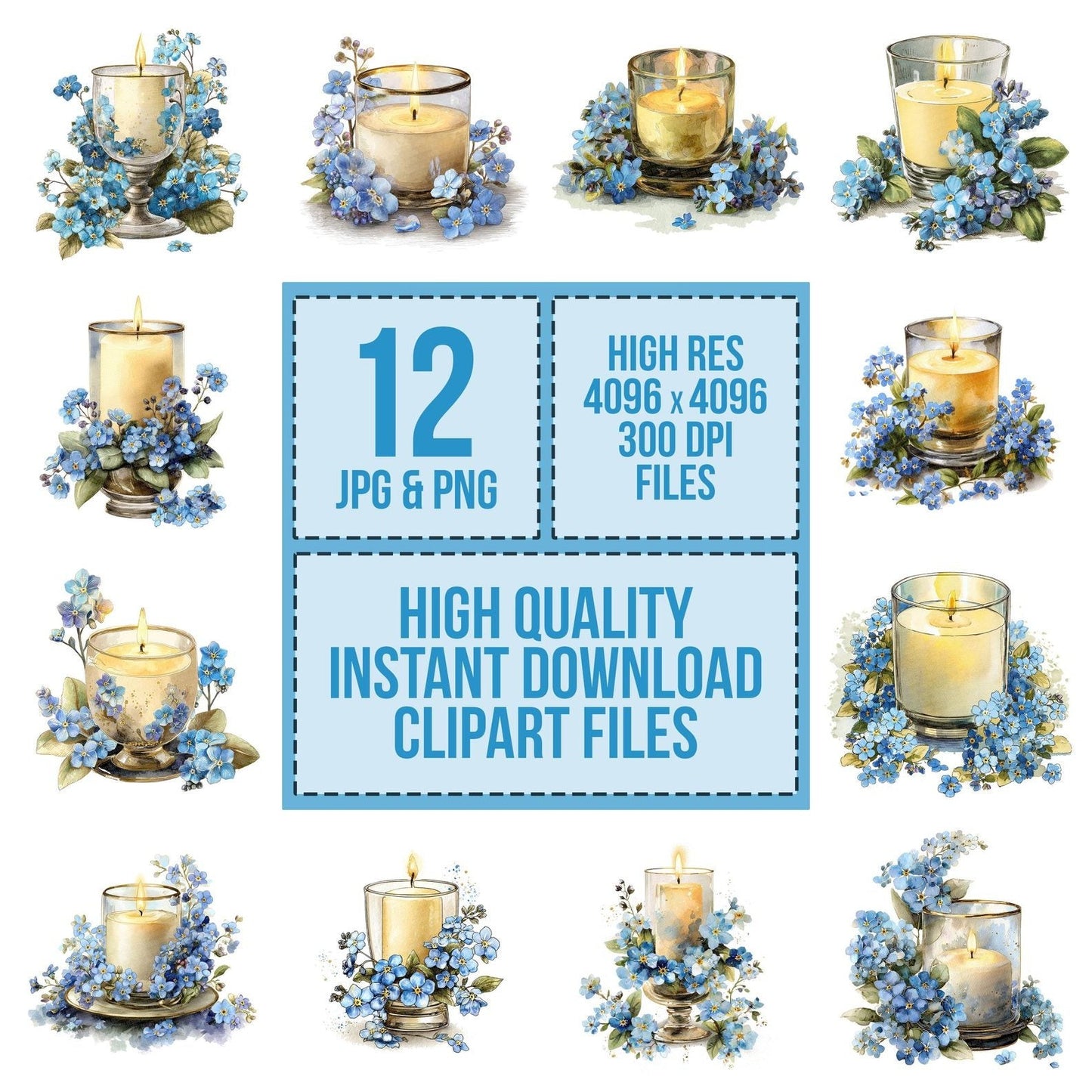 Candle Forget Me Nots Clipart Set (DDD004795)
