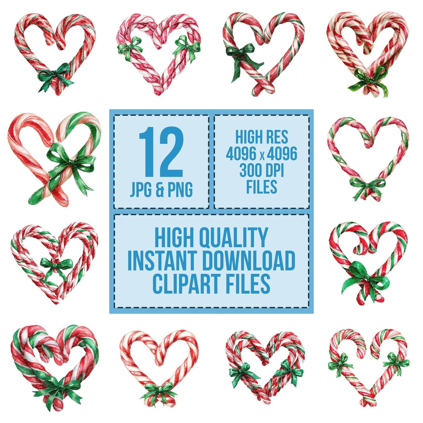 Candy Cane Christmas Heart Clipart Set (DDD004799)
