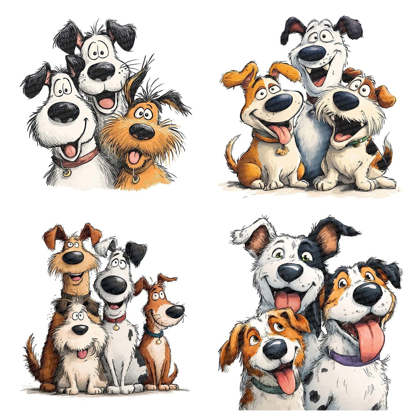 Cartoon Dog Pals Portrait Clipart Set (DDD004809)