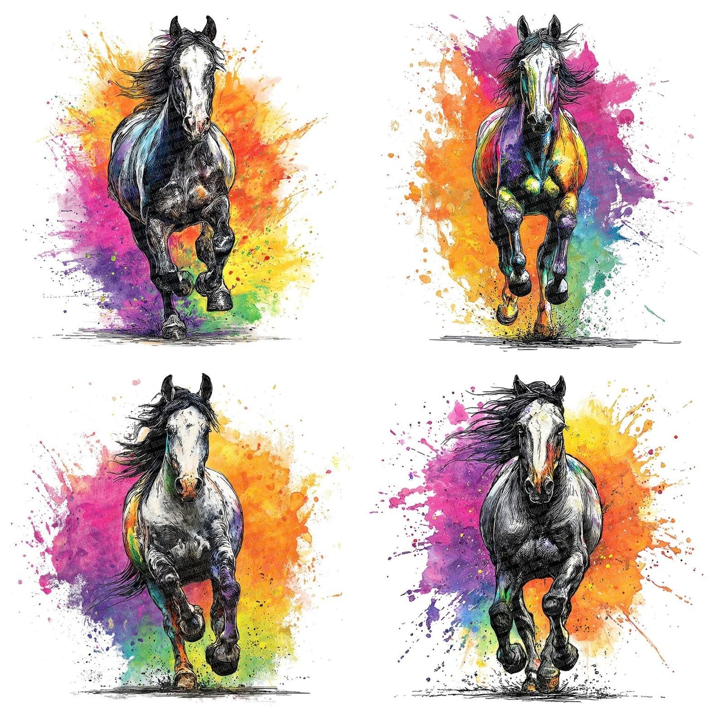 Cartoon Horse Charge Clipart Set (DDD004812)