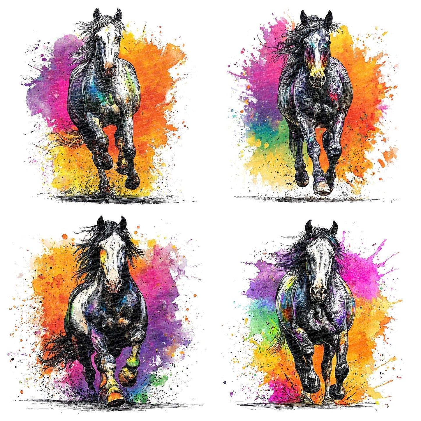 Cartoon Horse Charge Clipart Set (DDD004812)