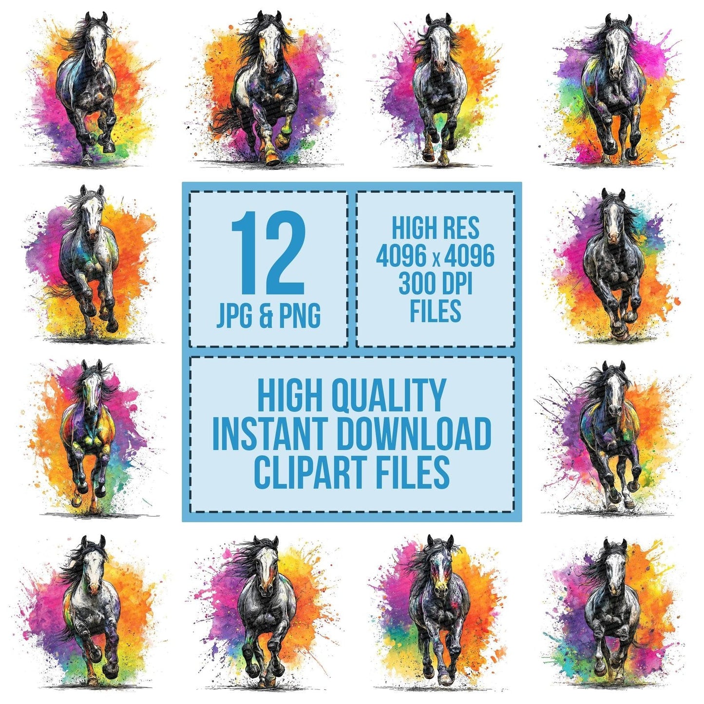 Cartoon Horse Charge Clipart Set (DDD004812)