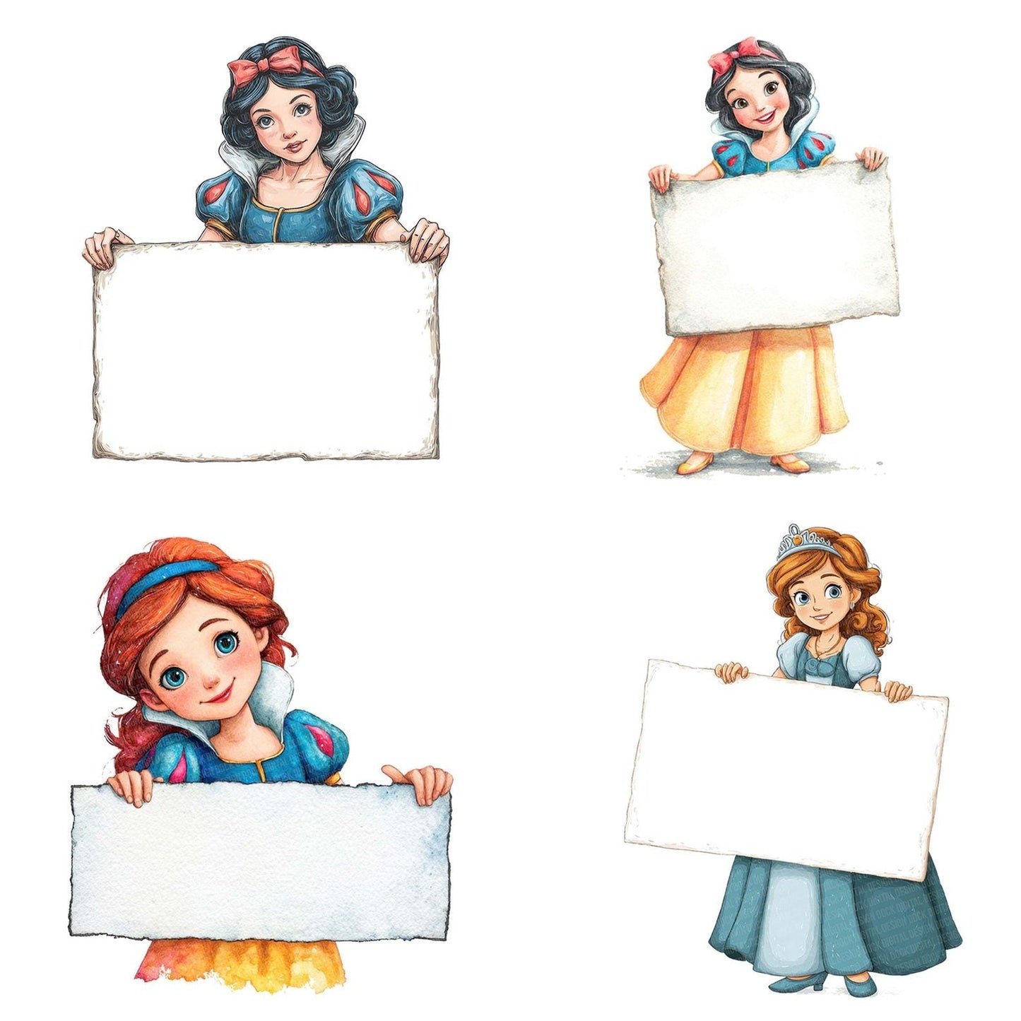 Cartoon Princess Holding Blank Banner Clipart Set (DDD004817)