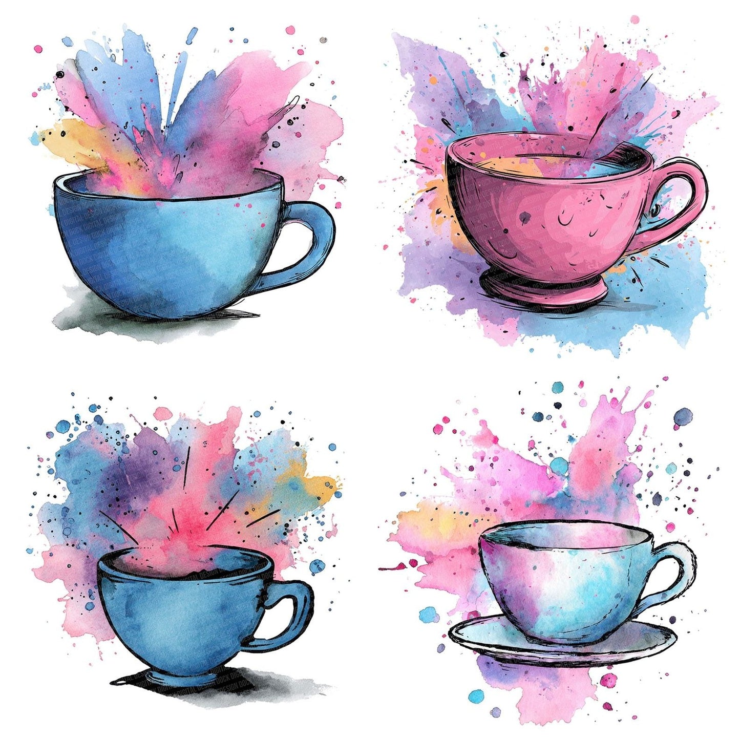Cartoon Teacup Splash Clipart Set (DDD004818)