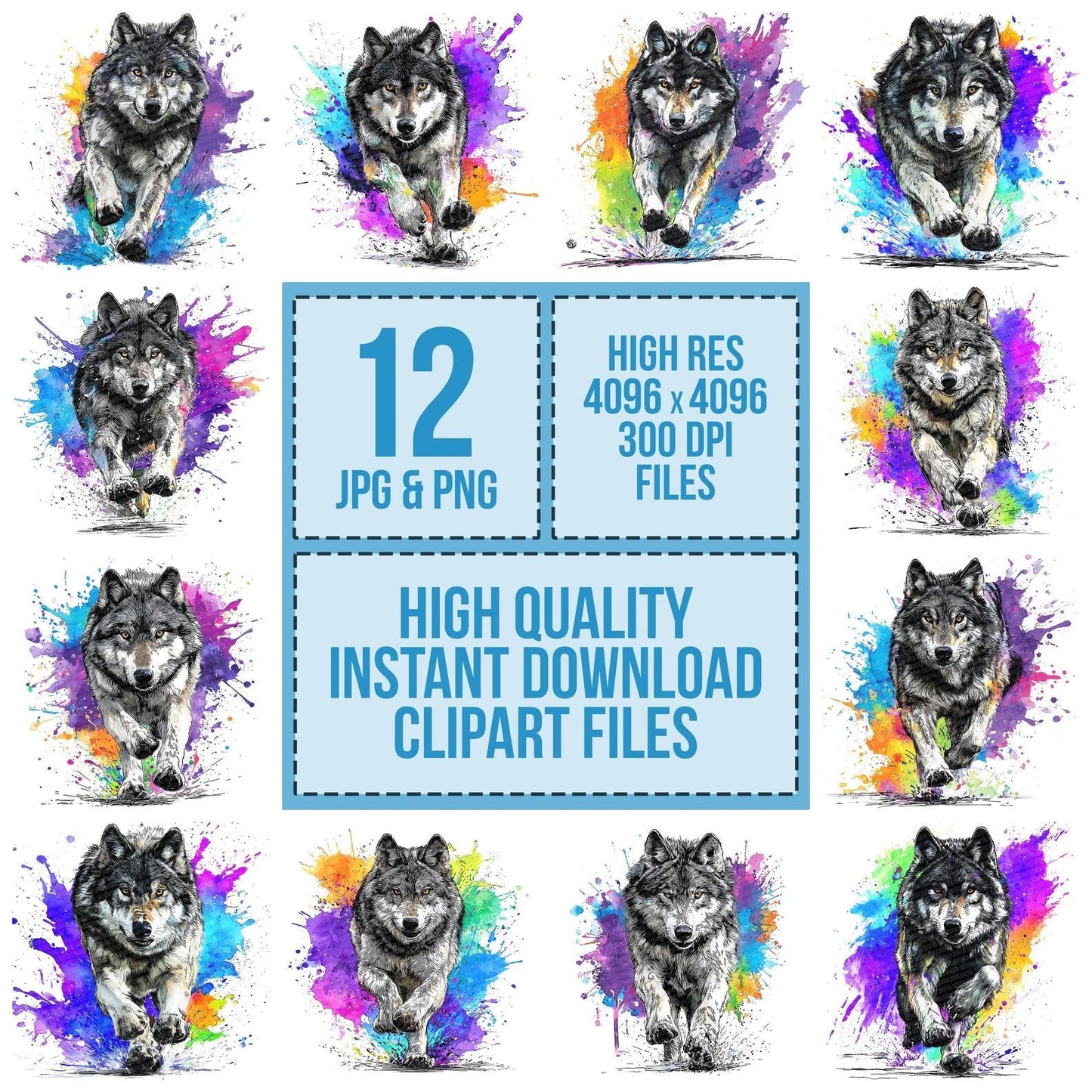 Cartoon Wolf Charge Clipart Set (DDD004820)
