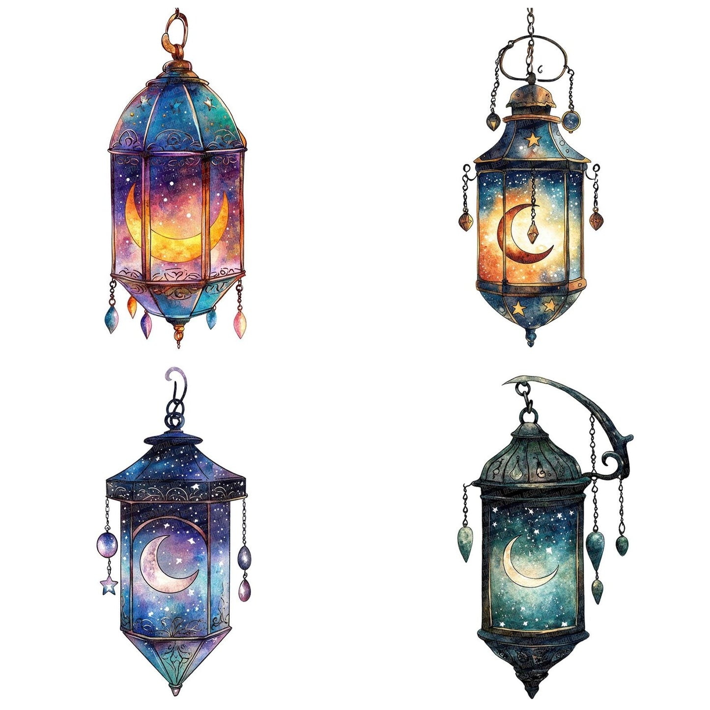 Celestial Lantern with Moon Charms Clipart Set (DDD004825)