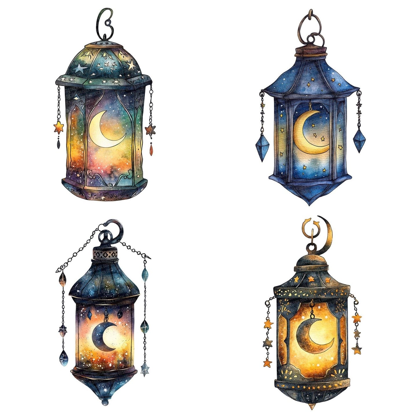 Celestial Lantern with Moon Charms Clipart Set (DDD004825)