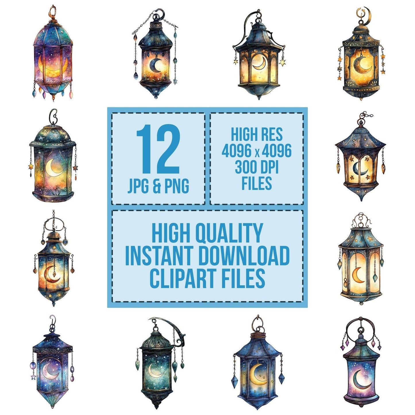 Celestial Lantern with Moon Charms Clipart Set (DDD004825)