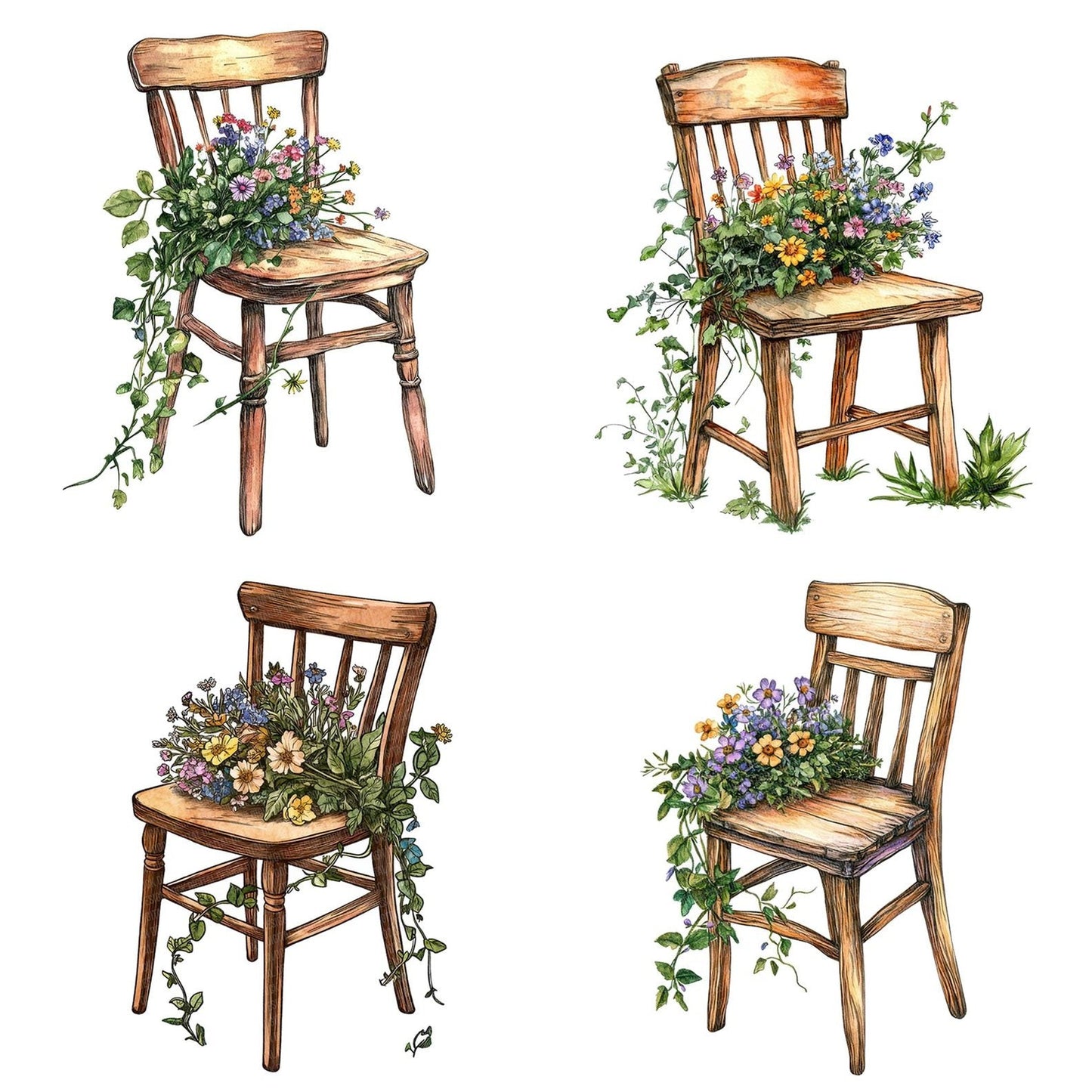 Chair with Wildflower Bouquet Clipart Set (DDD004832)