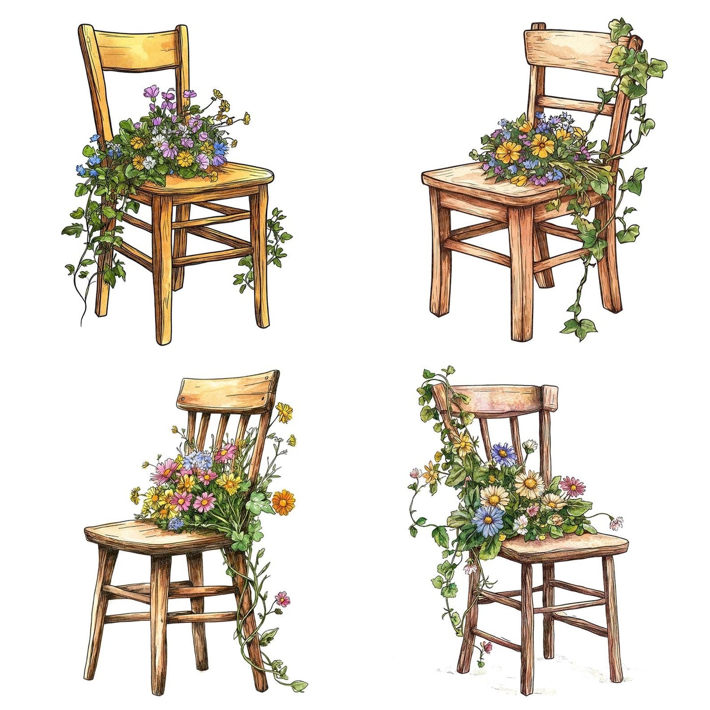 Chair with Wildflower Bouquet Clipart Set (DDD004832)