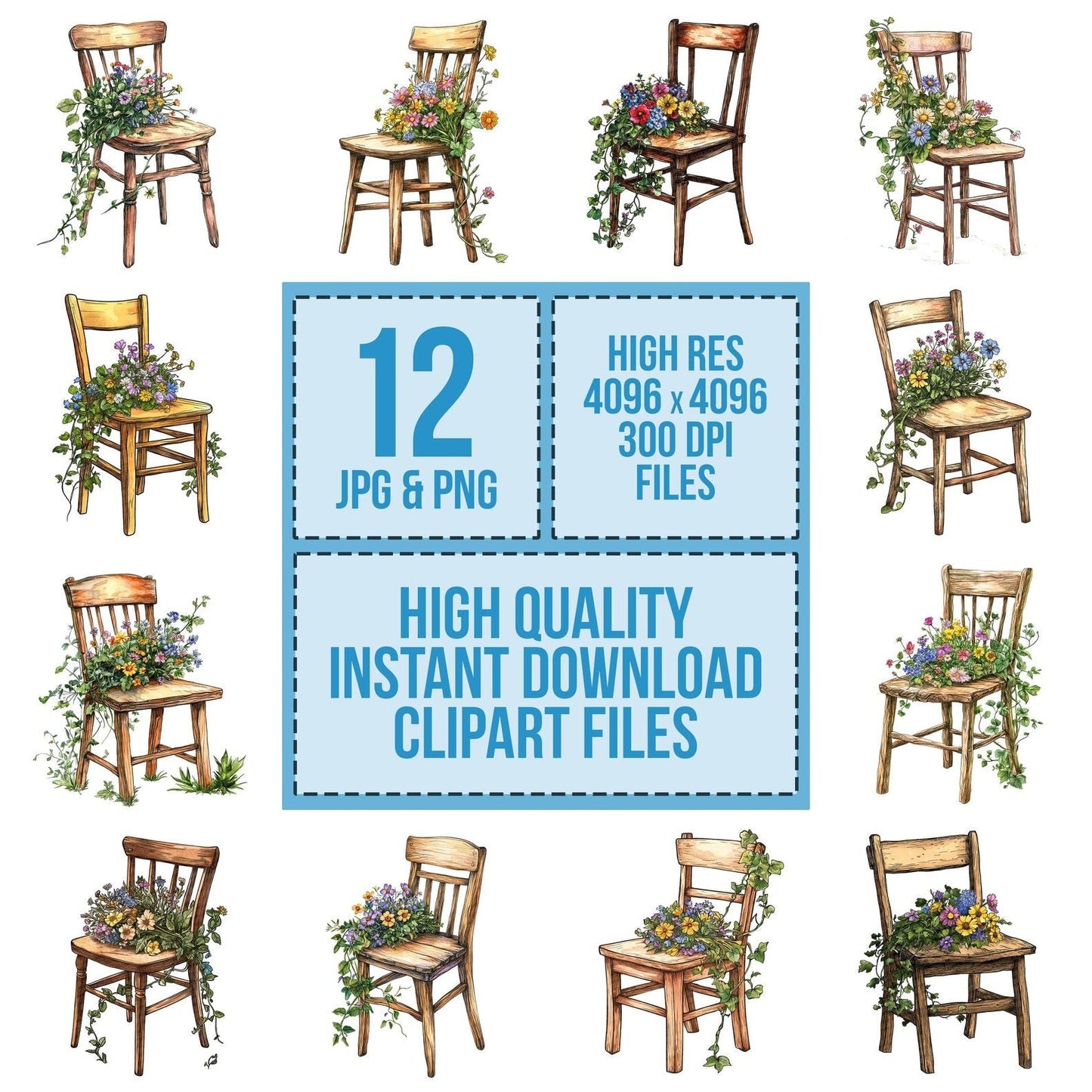 Chair with Wildflower Bouquet Clipart Set (DDD004832)