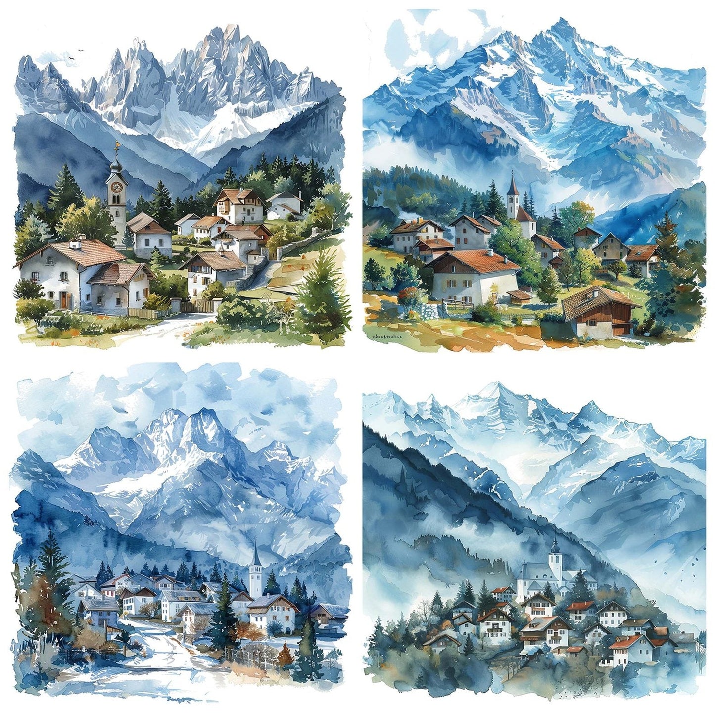 Charming Village in the Swiss Alps Clipart Set (DDD004833)