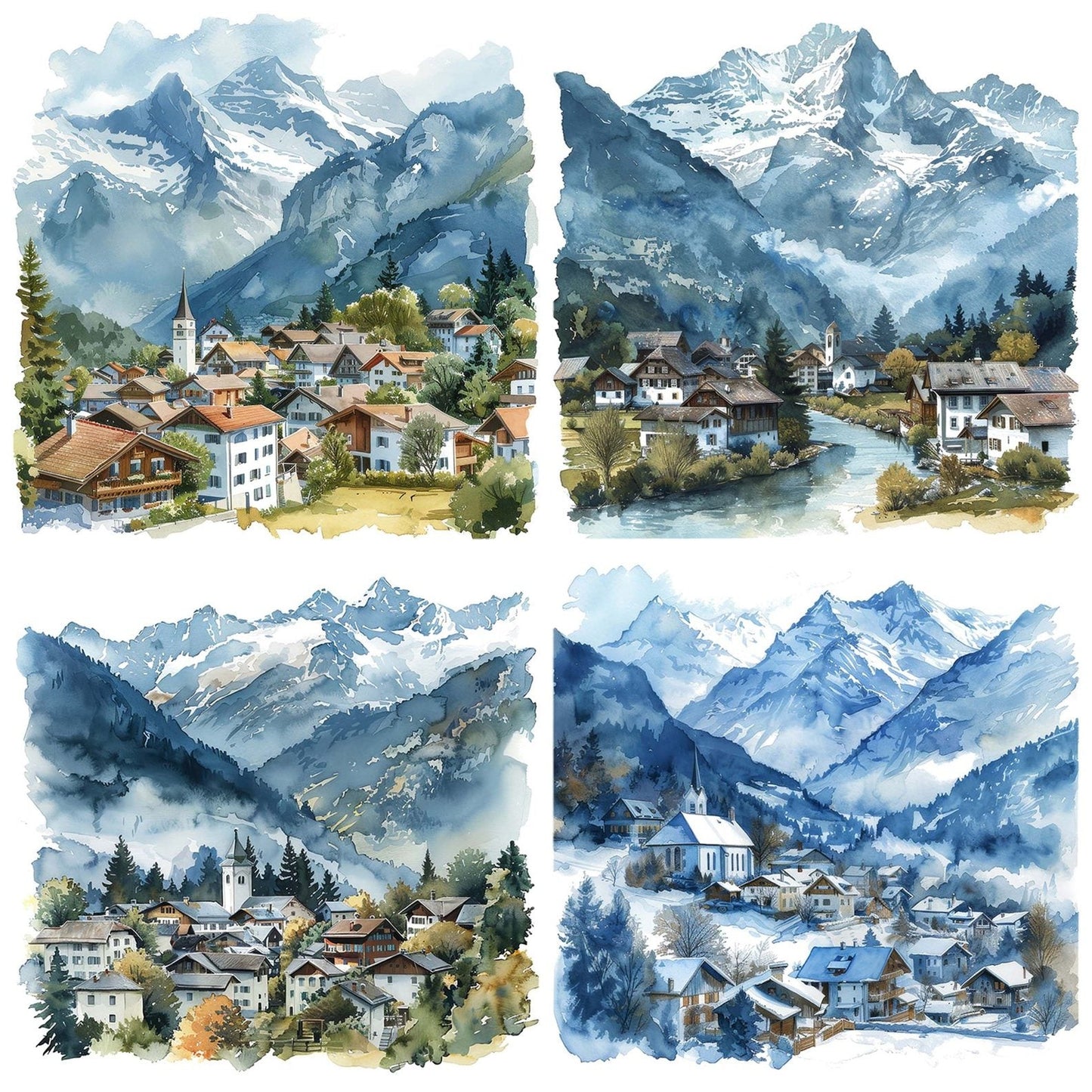 Charming Village in the Swiss Alps Clipart Set (DDD004833)