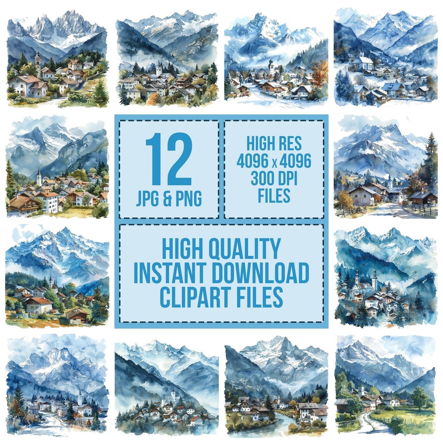 Charming Village in the Swiss Alps Clipart Set (DDD004833)
