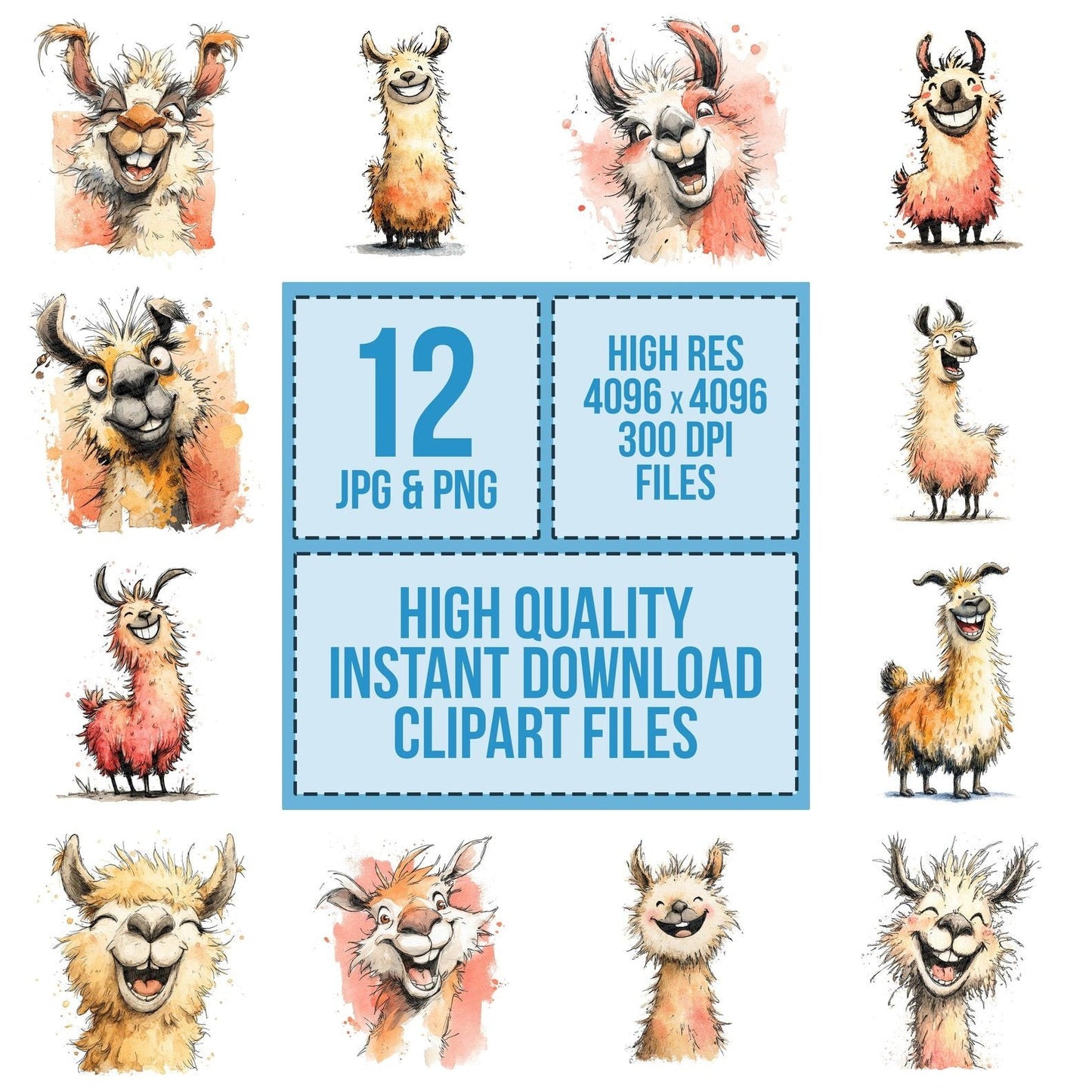 Cheerful Llama Character Clipart Set (DDD004838)