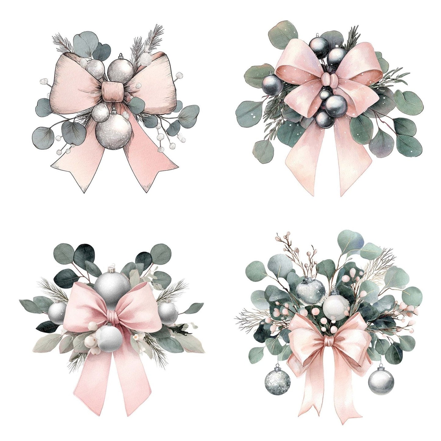 Christmas Bow with Eucalyptus Clipart Set (DDD004859)
