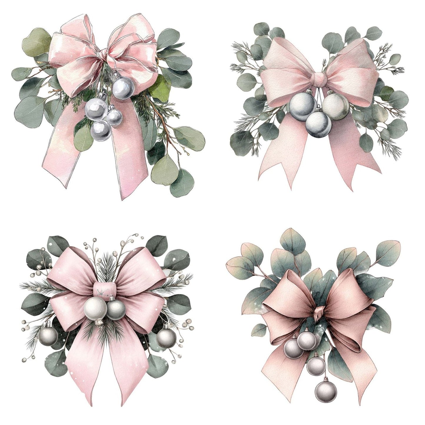 Christmas Bow with Eucalyptus Clipart Set (DDD004859)