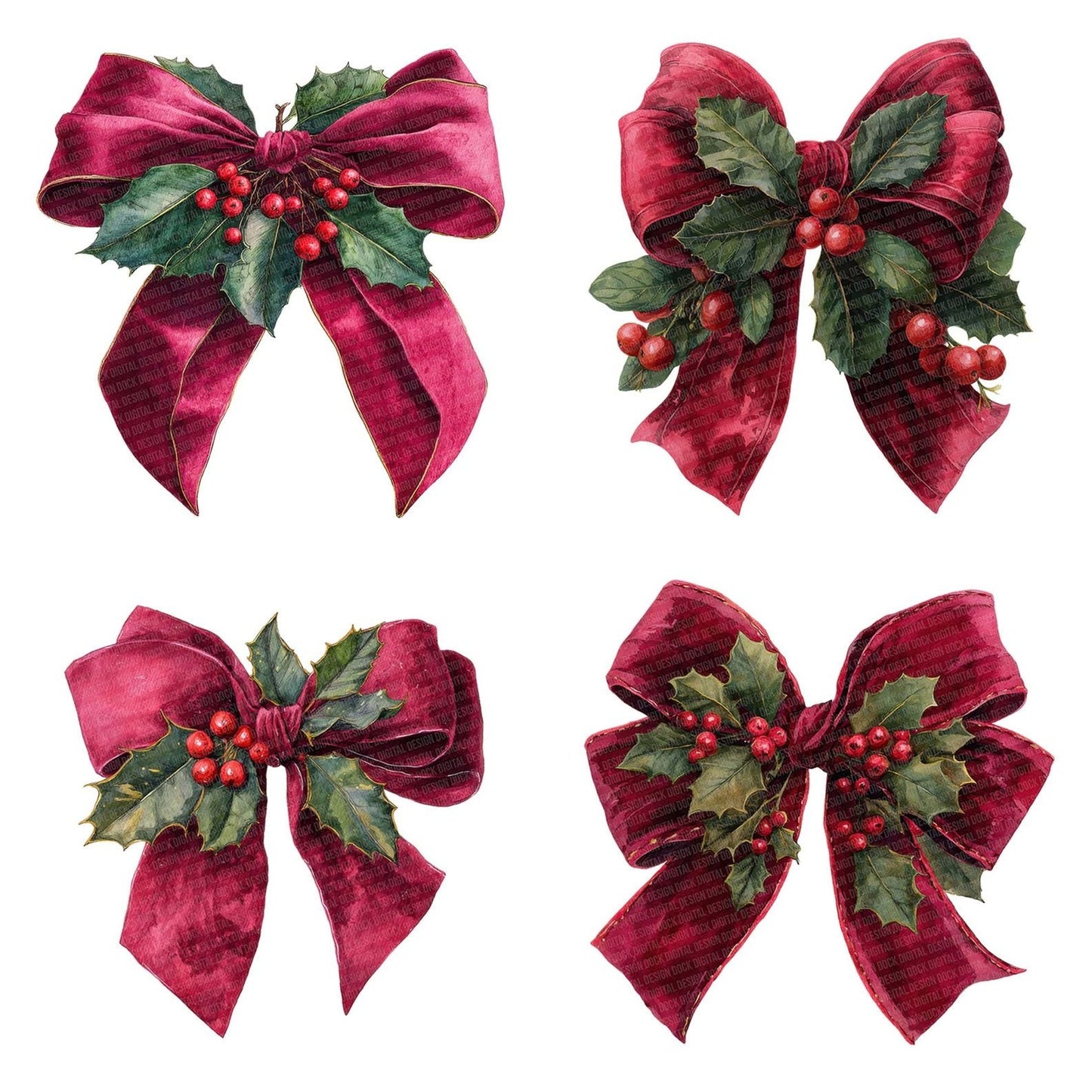 Christmas Bow with Holly Clipart Set (DDD004860)