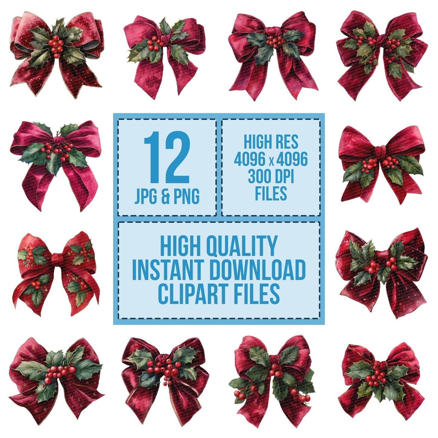 Christmas Bow with Holly Clipart Set (DDD004860)