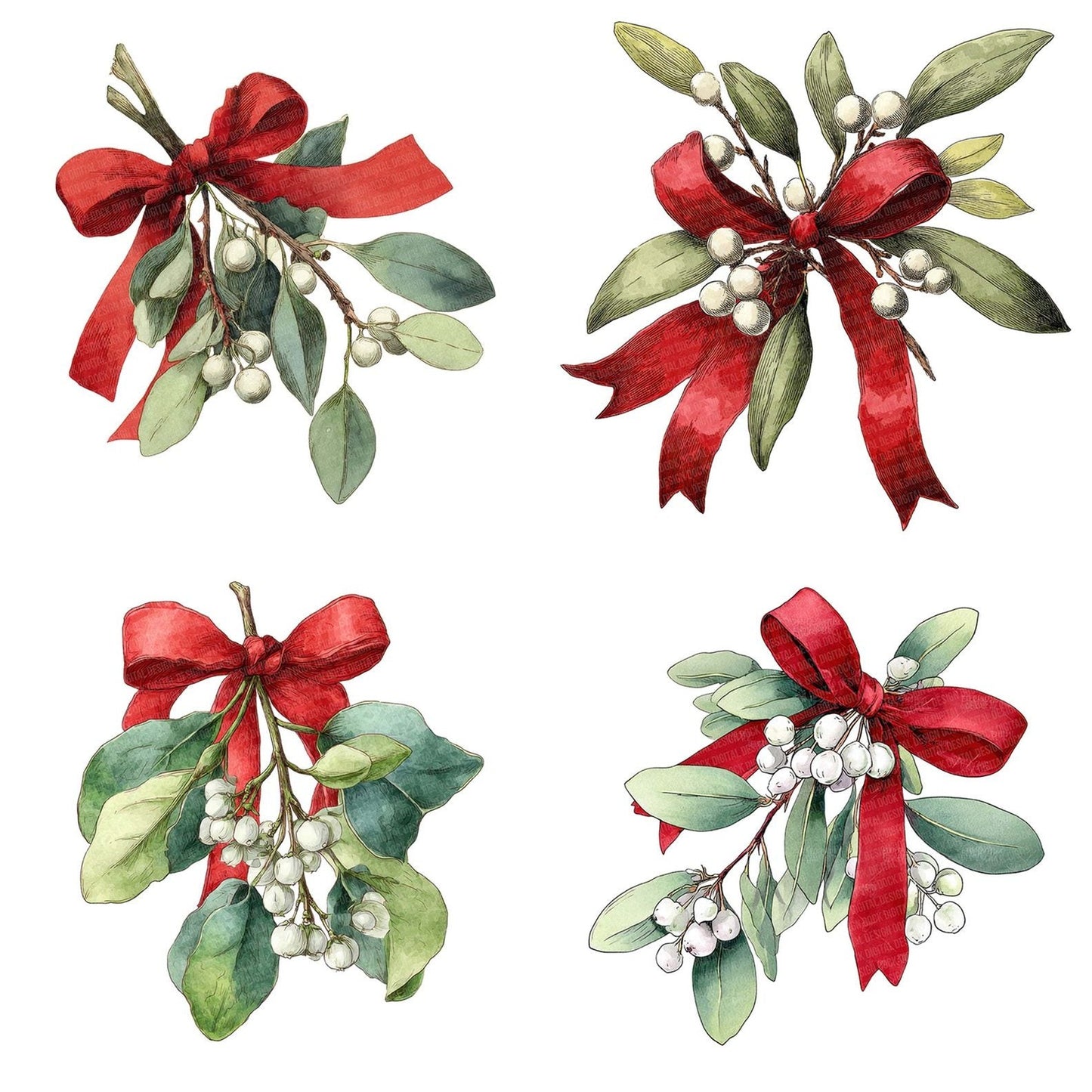 Christmas Bow with Mistletoe Clipart Set (DDD004861)