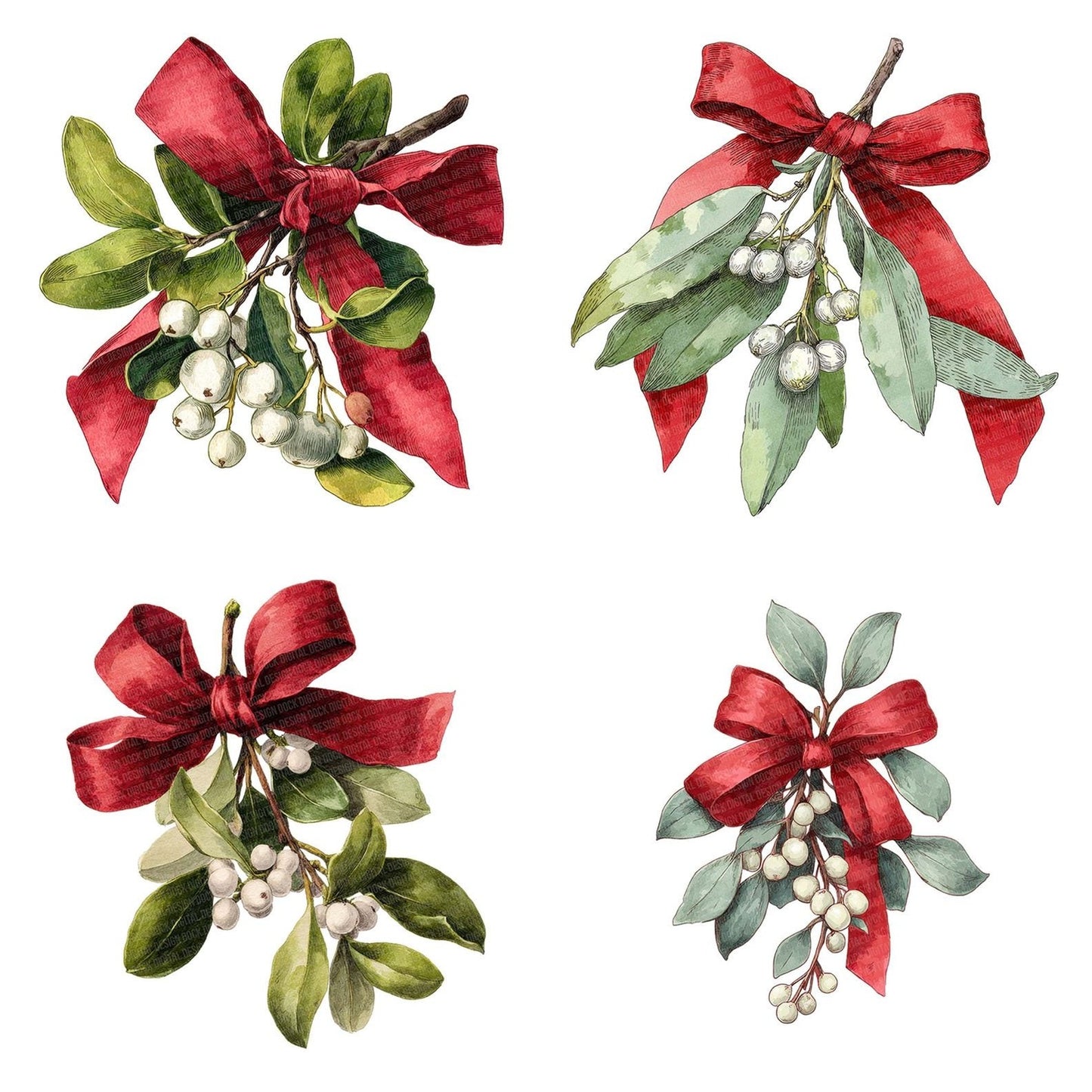 Christmas Bow with Mistletoe Clipart Set (DDD004861)