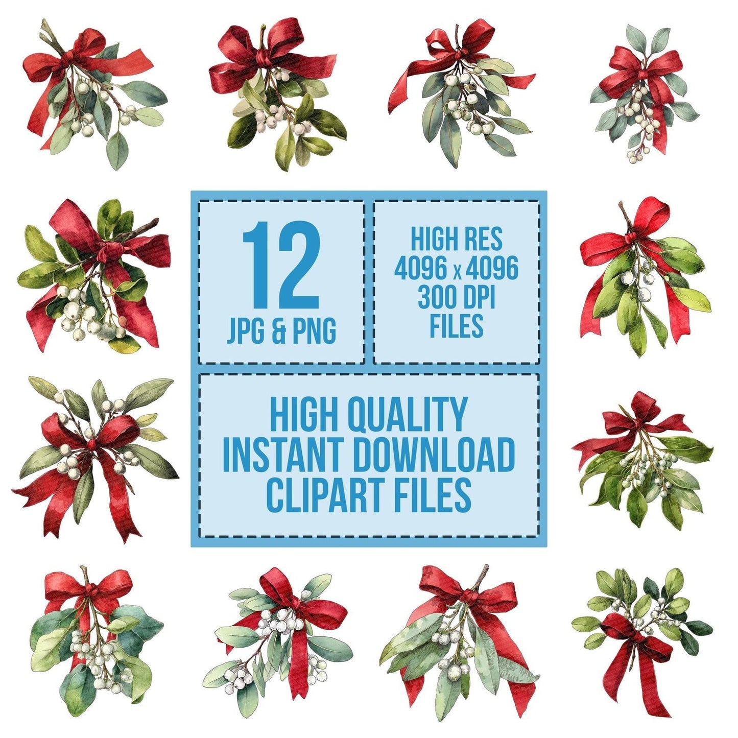 Christmas Bow with Mistletoe Clipart Set (DDD004861)