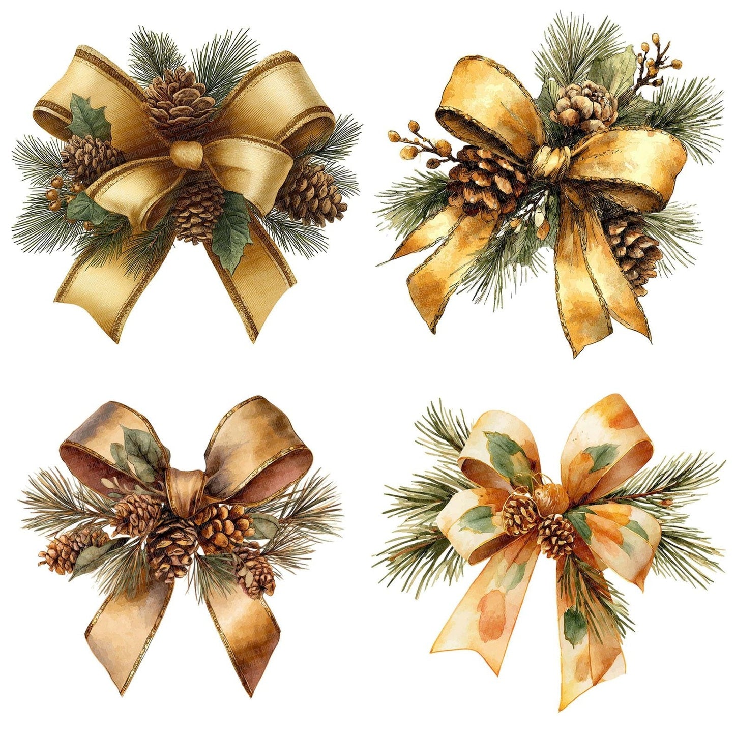 Christmas Bow with Pinecones Clipart Set (DDD004862)