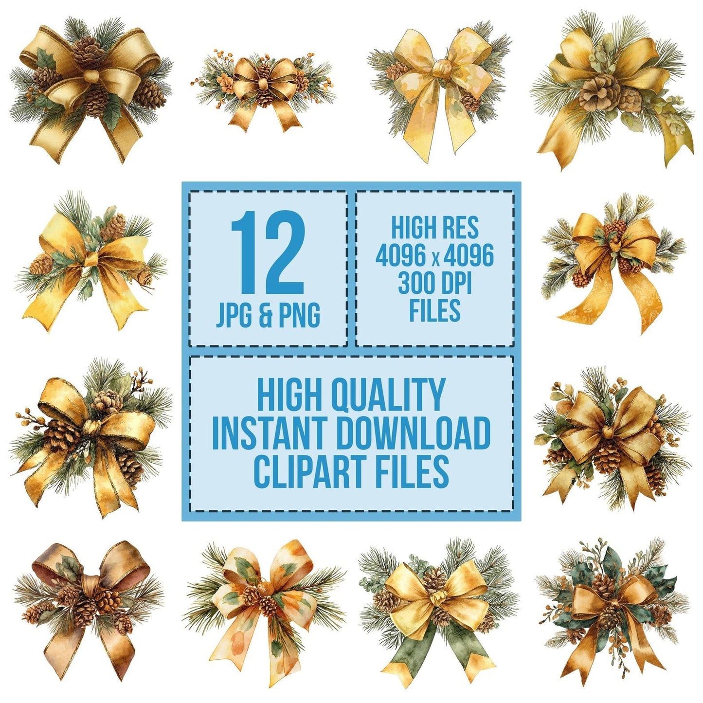 Christmas Bow with Pinecones Clipart Set (DDD004862)