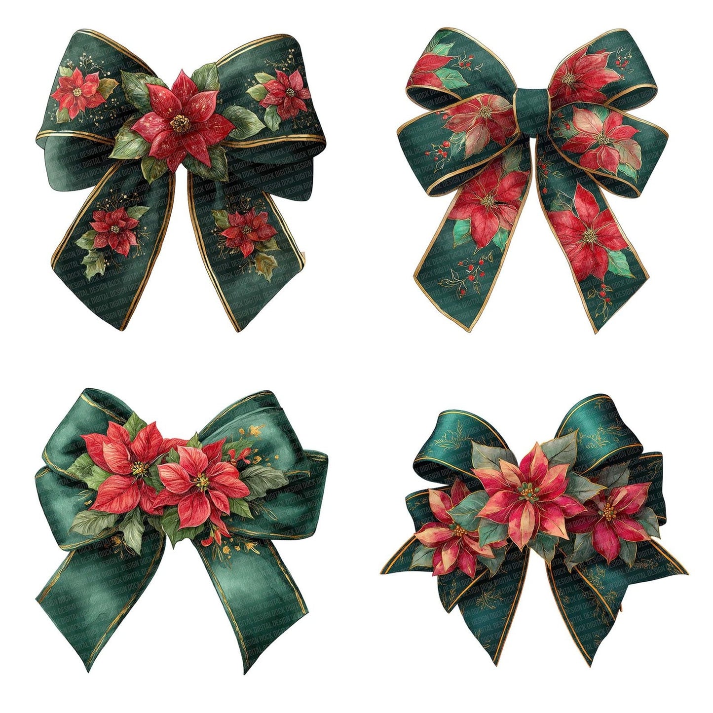 Christmas Bow with Poinsettia Clipart Set (DDD004863)