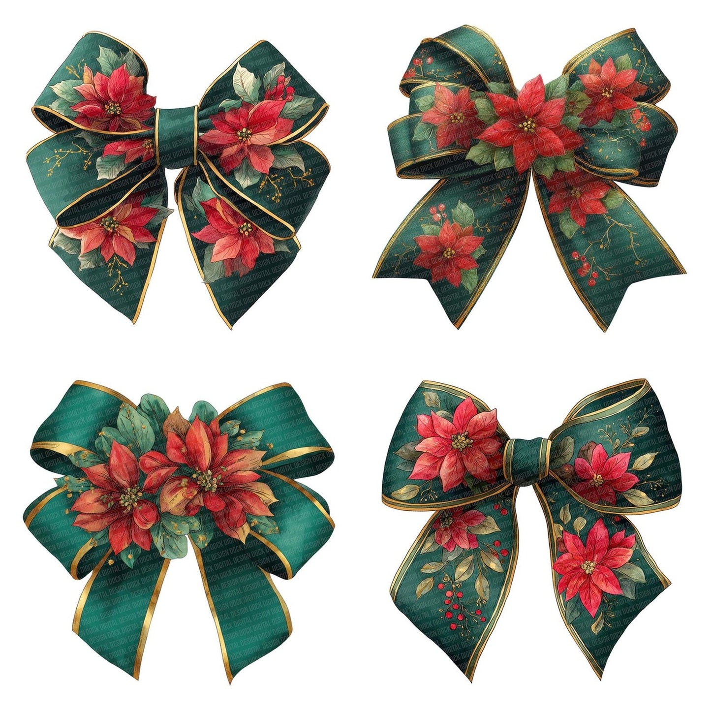 Christmas Bow with Poinsettia Clipart Set (DDD004863)