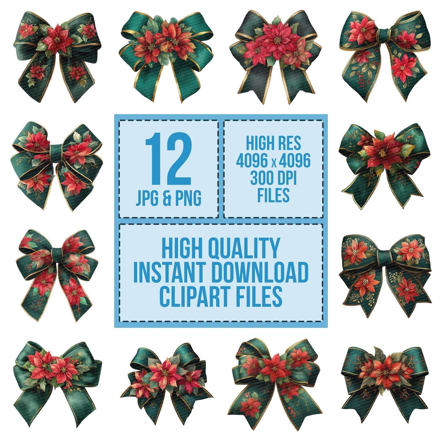 Christmas Bow with Poinsettia Clipart Set (DDD004863)