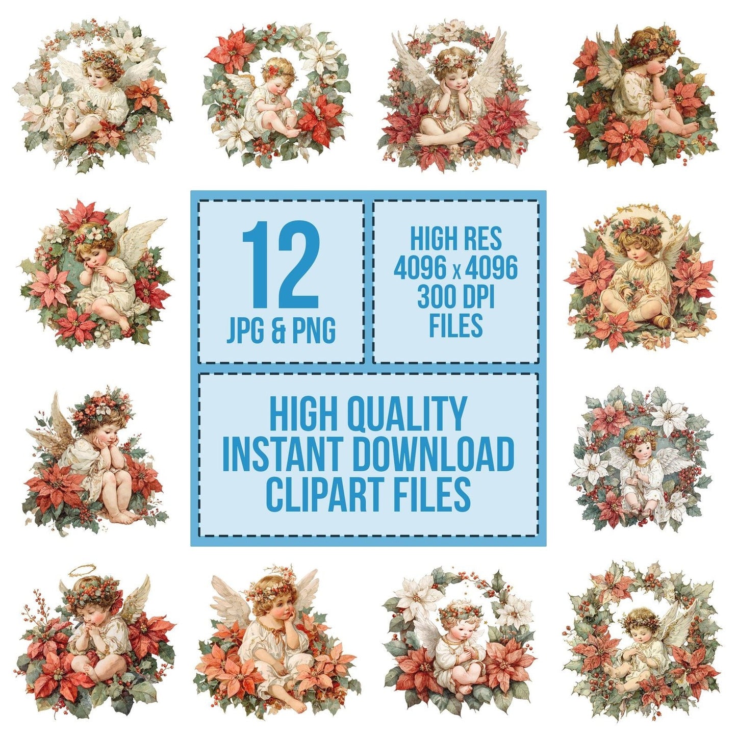 Christmas Cherub with Poinsettia Clipart Set (DDD004865)