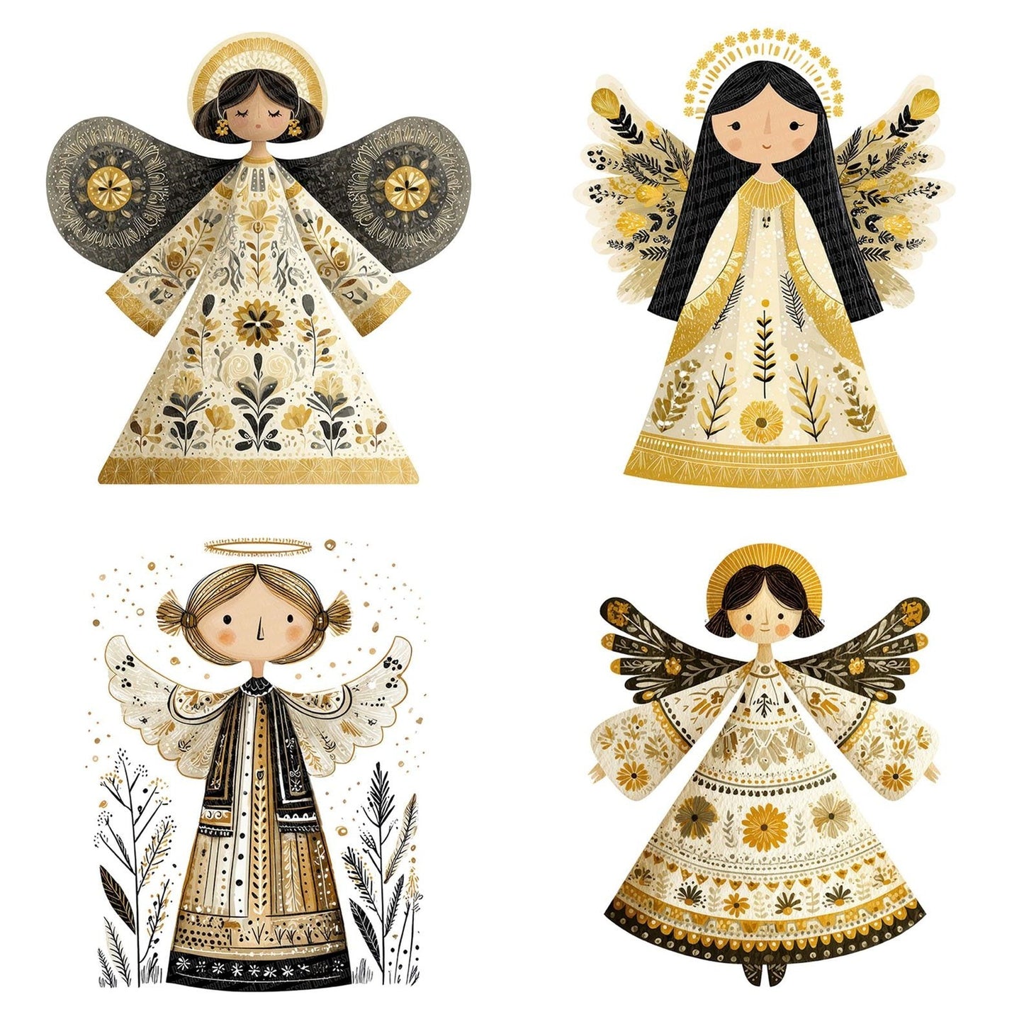 Christmas Folk Art Angel Clipart Set (DDD004871)
