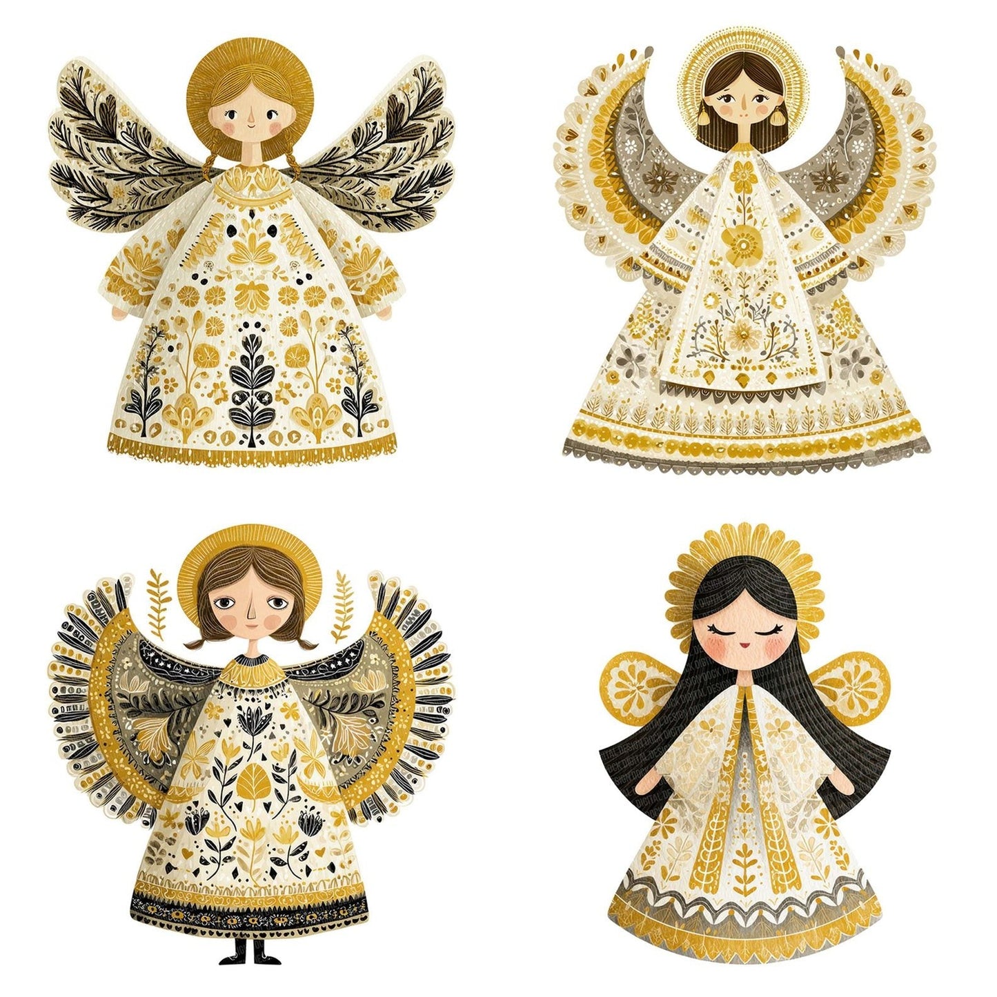 Christmas Folk Art Angel Clipart Set (DDD004871)