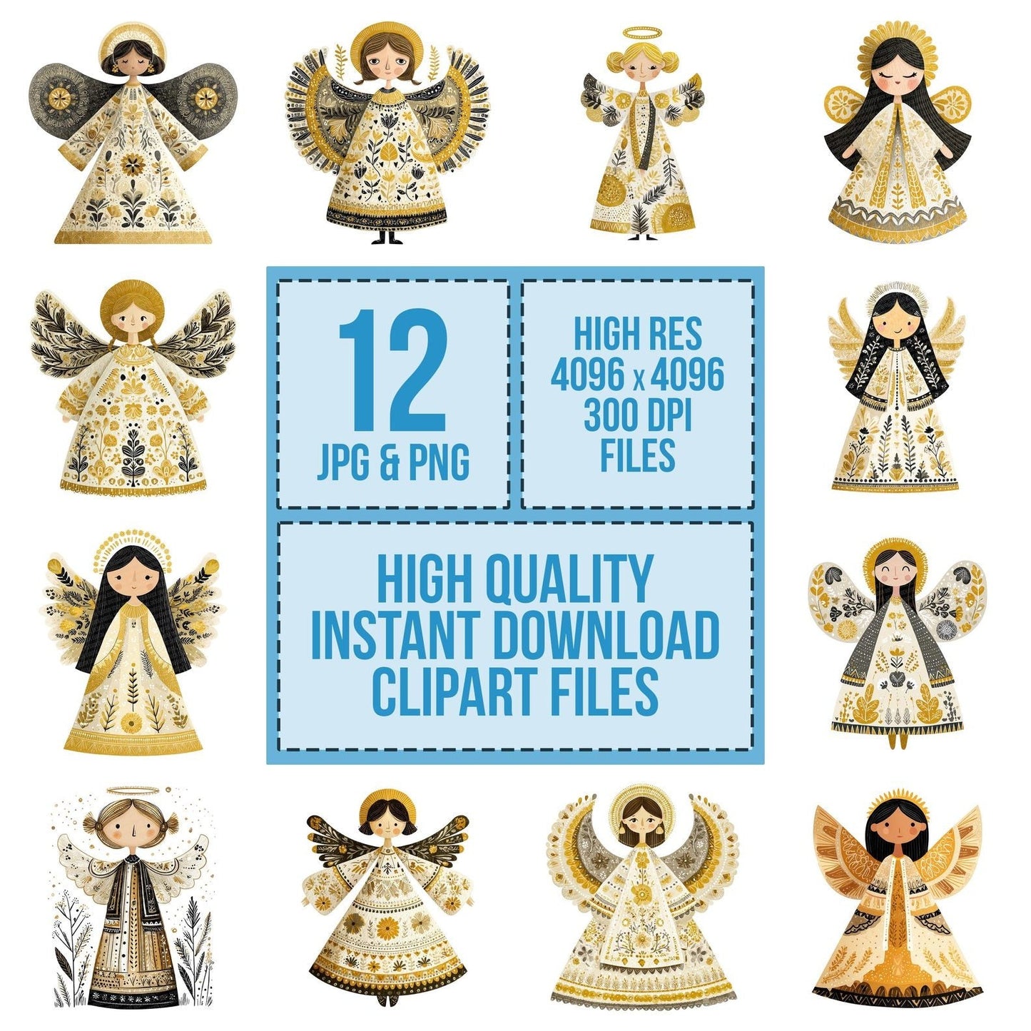 Christmas Folk Art Angel Clipart Set (DDD004871)