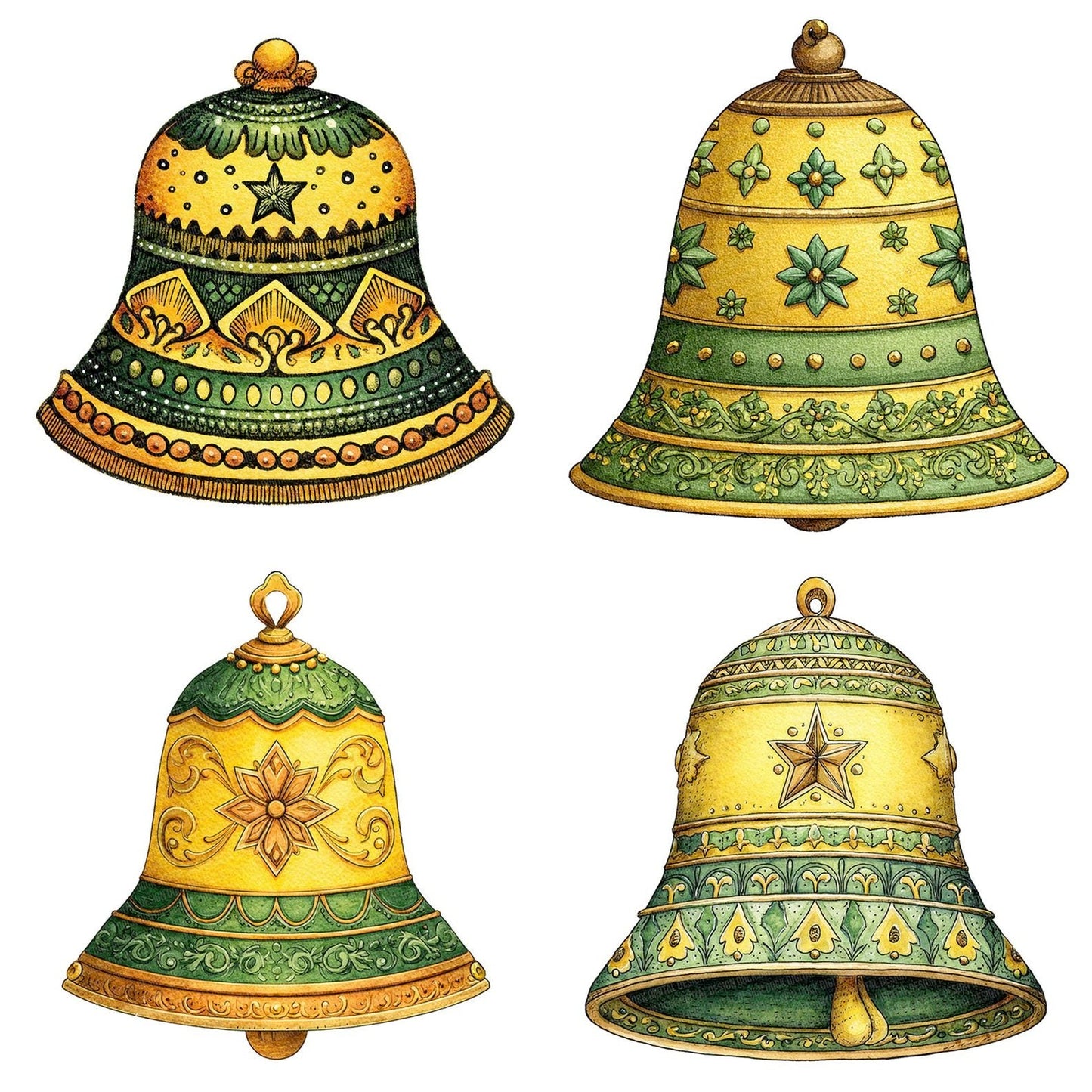 Christmas Folk Art Bell Clipart Set (DDD004872)