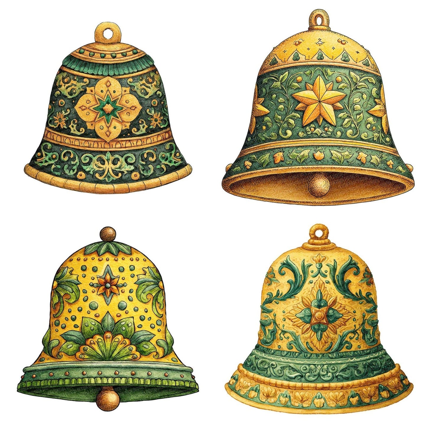 Christmas Folk Art Bell Clipart Set (DDD004872)