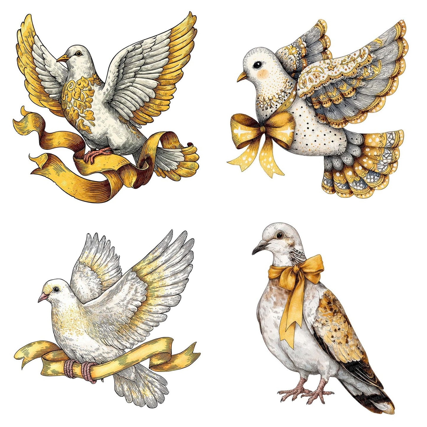Christmas Folk Art Dove Clipart Set (DDD004875)