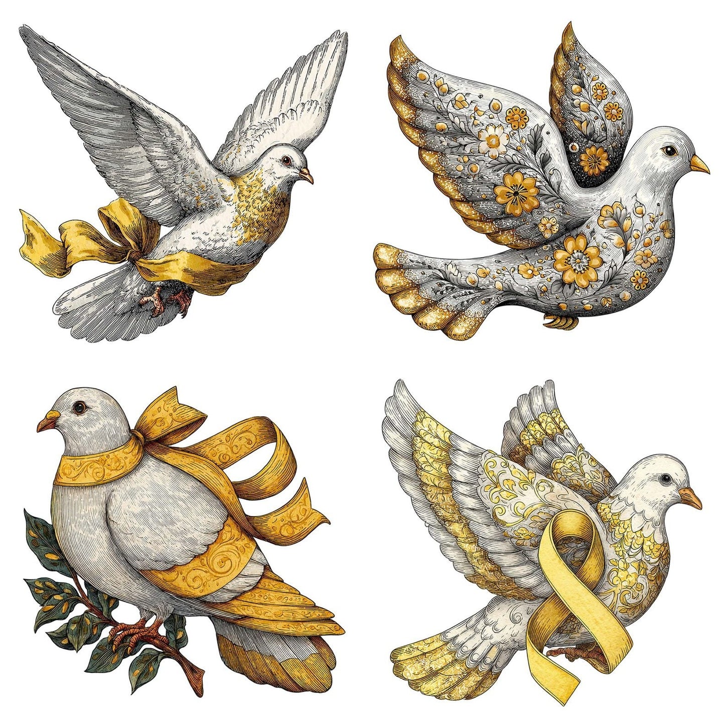 Christmas Folk Art Dove Clipart Set (DDD004875)