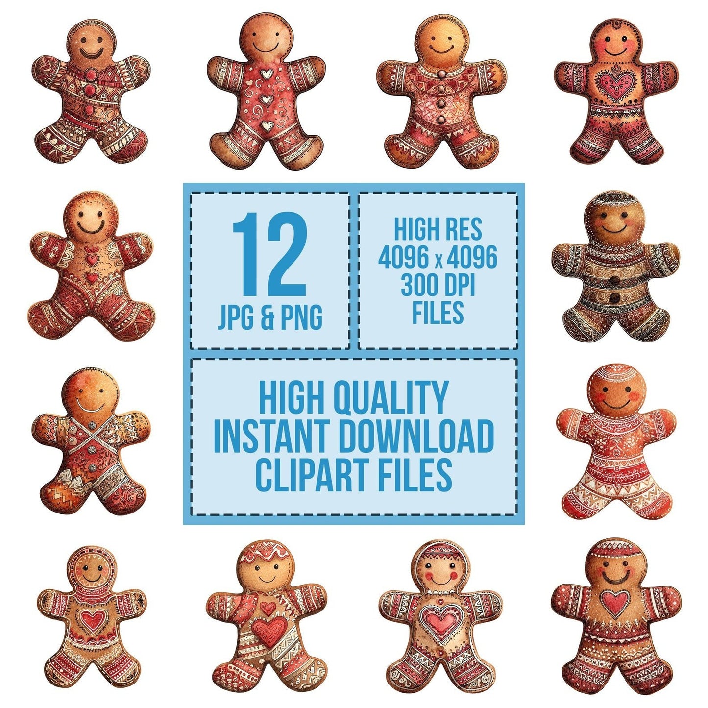 Christmas Folk Art Gingerbread Clipart Set (DDD004877)