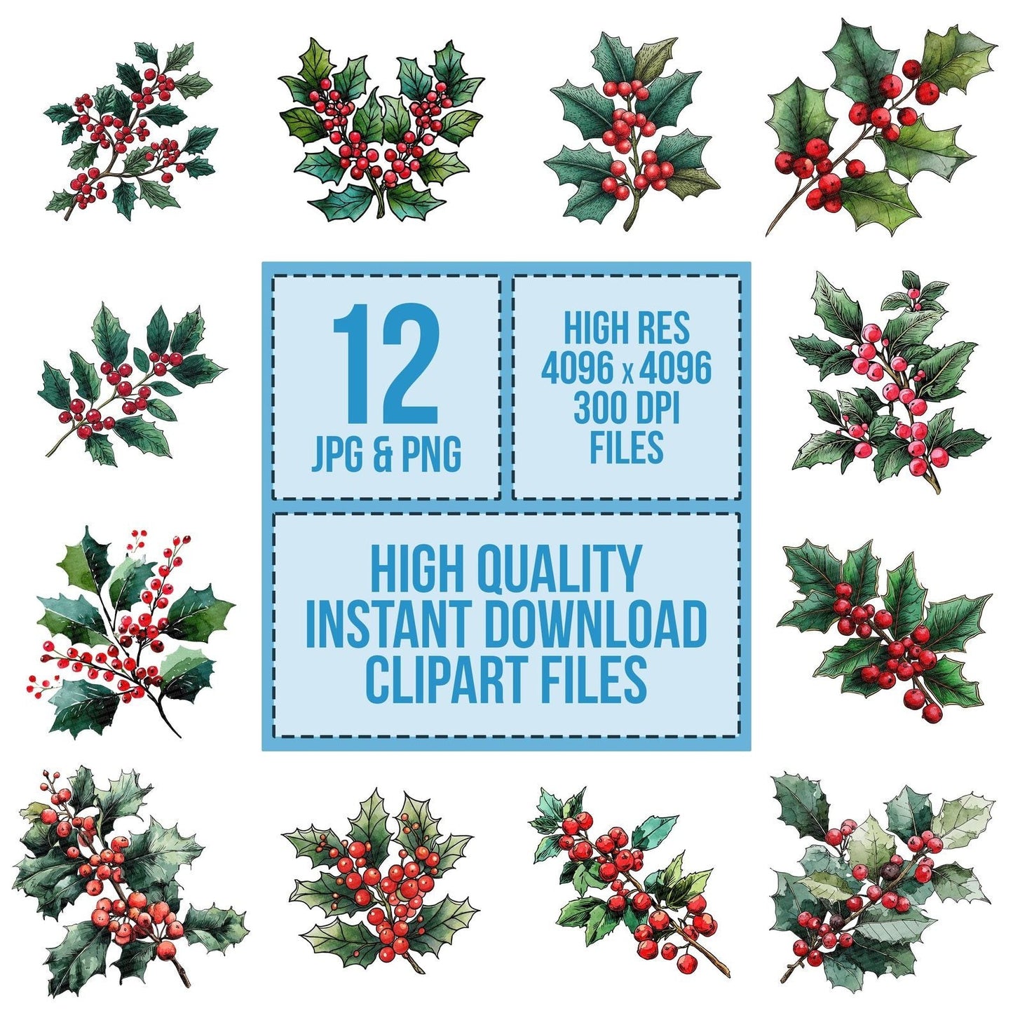 Christmas Folk Art Holly Clipart Set (DDD004878)