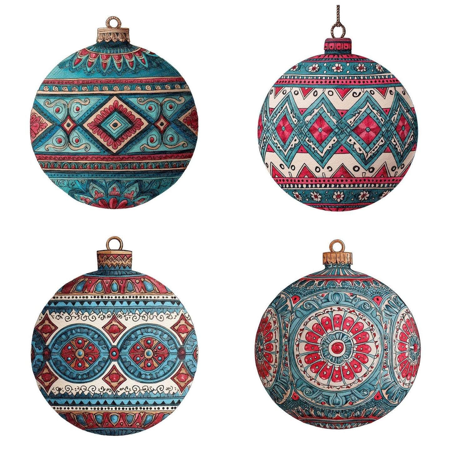 Christmas Folk Art Ornament Clipart Set (DDD004879)