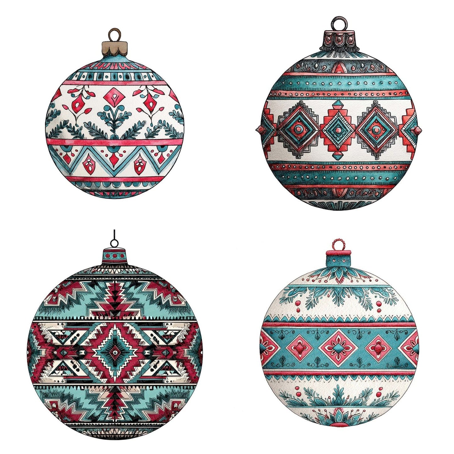 Christmas Folk Art Ornament Clipart Set (DDD004879)