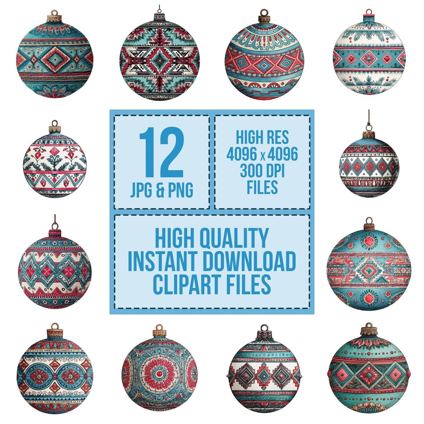 Christmas Folk Art Ornament Clipart Set (DDD004879)