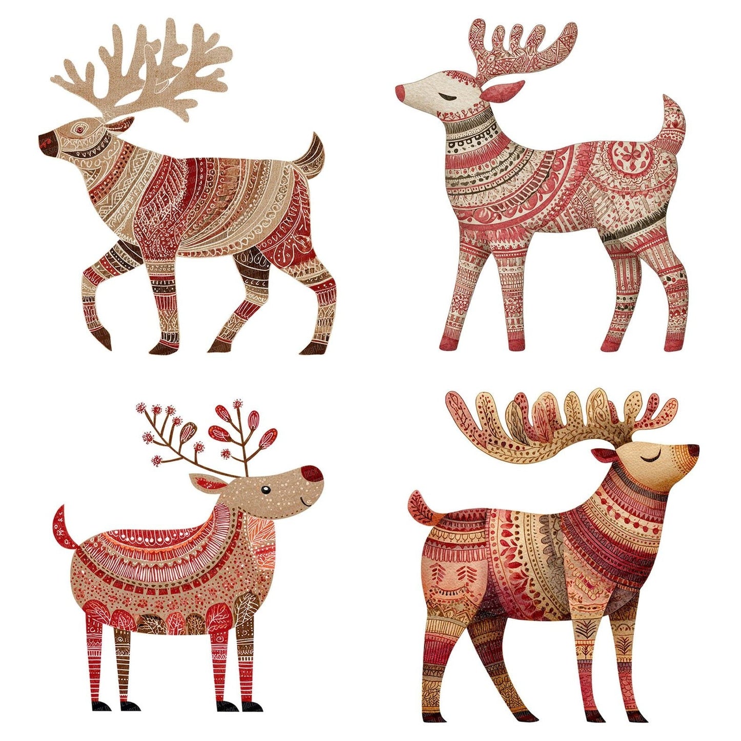 Christmas Folk Art Reindeer Clipart Set (DDD004880)